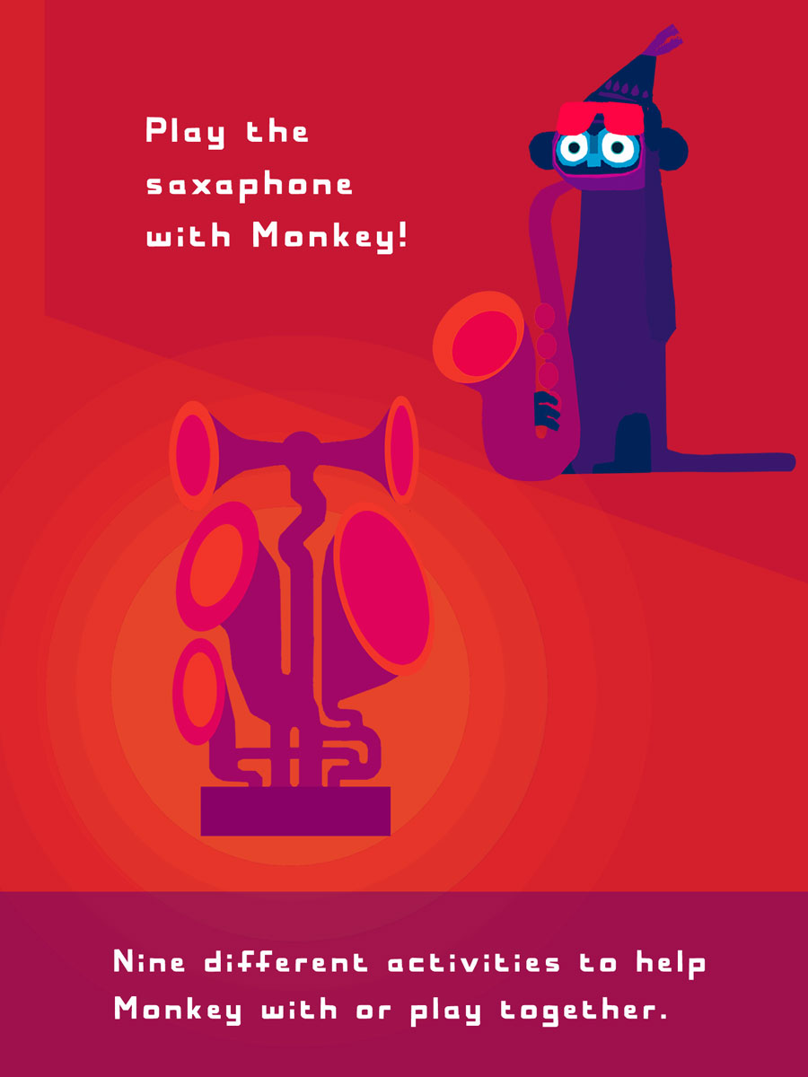 Hat Monkey App by Chris Haughton – play the saxophone